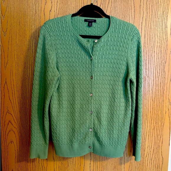 Lands' End Mint Green Textured Cardigan 💯Wool - Picture 1 of 8